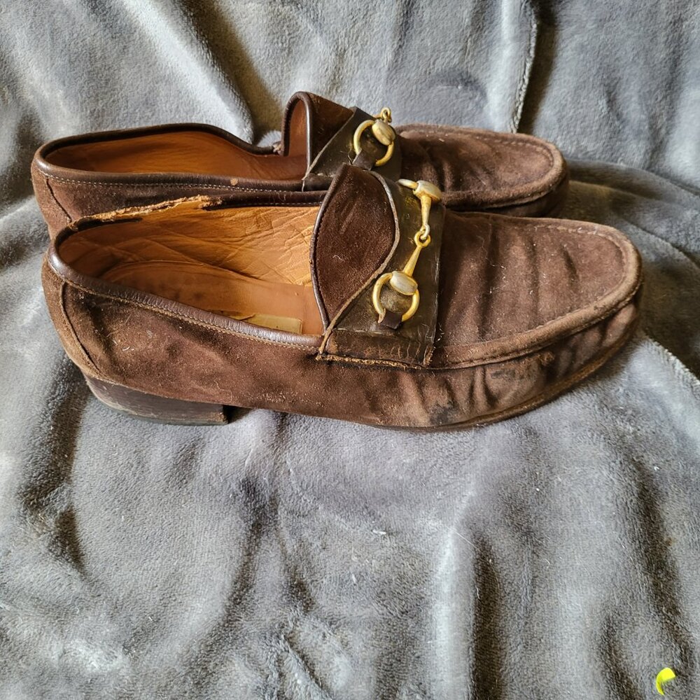 Vintage 1970's Gucci Men's  Leather Horsebit suede casual Loafers - Picture 5 of 9